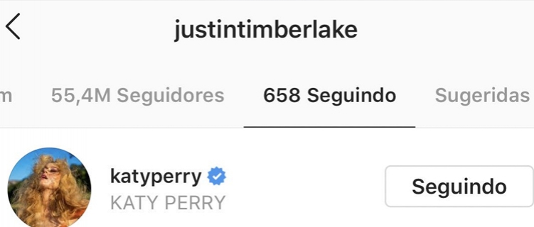 Será que vem parceria? Justin Timberlake começa a seguir Katy Perry no Instagram